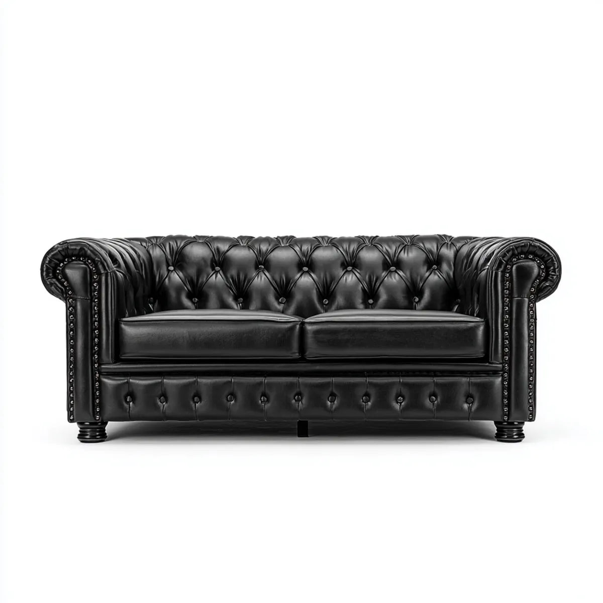 Canapé Chesterfield droit 2 places noir en cuir synthétique PU capitonné 170 x 85 x 72 cm