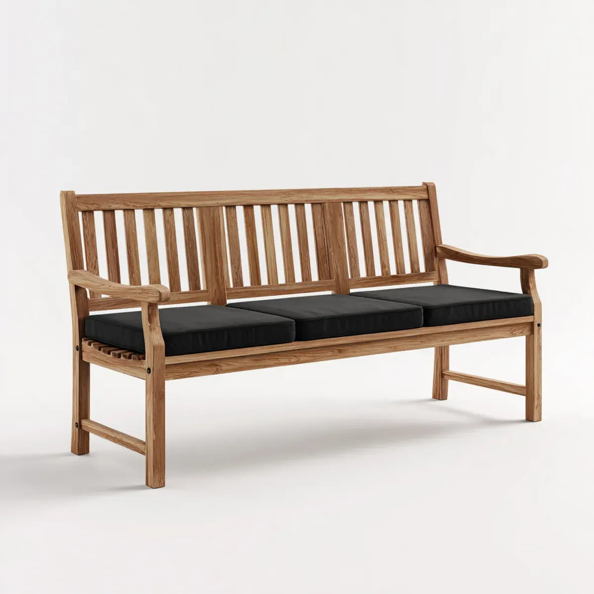 Banc de jardin 3 places naturel et noir en teck massif rectangulaire 150 x 65 x 92 cm