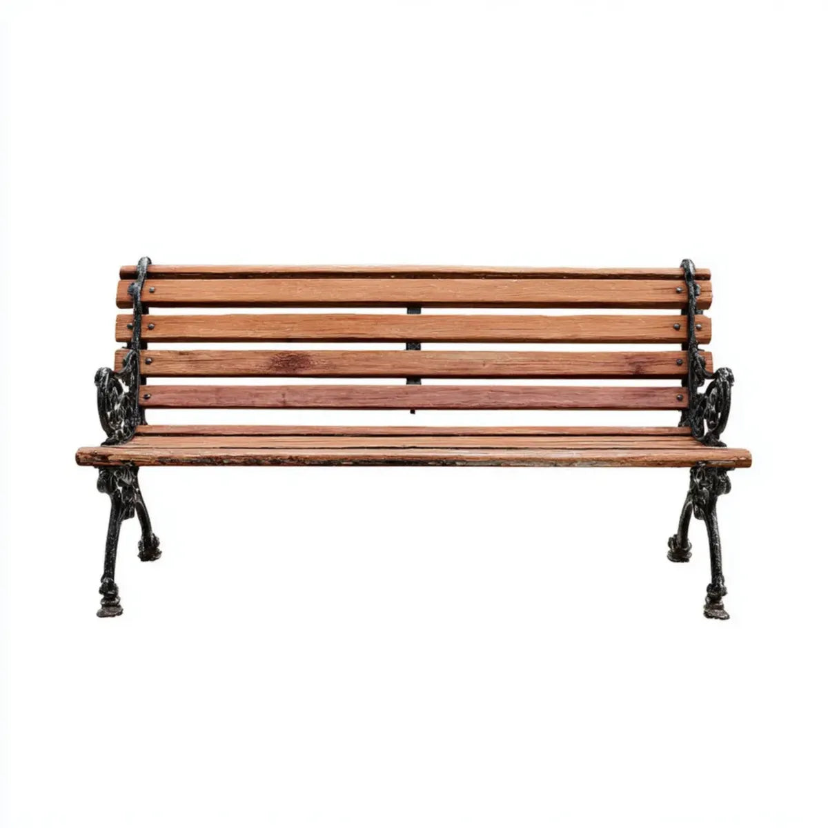 Banc de jardin 3 places brun et noir en bois massif et fonte 150 x 62 x 83 cm