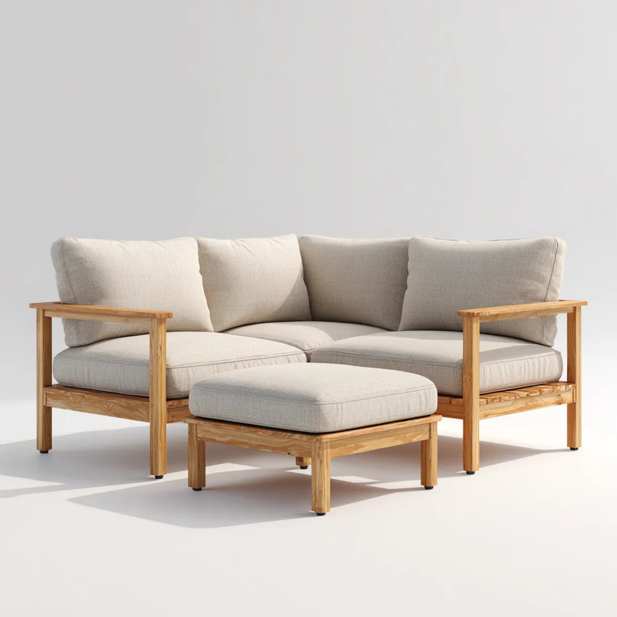 Salon de jardin 2 places avec repose-pieds beige en bois d’acacia 143 x 76 x 78 cm