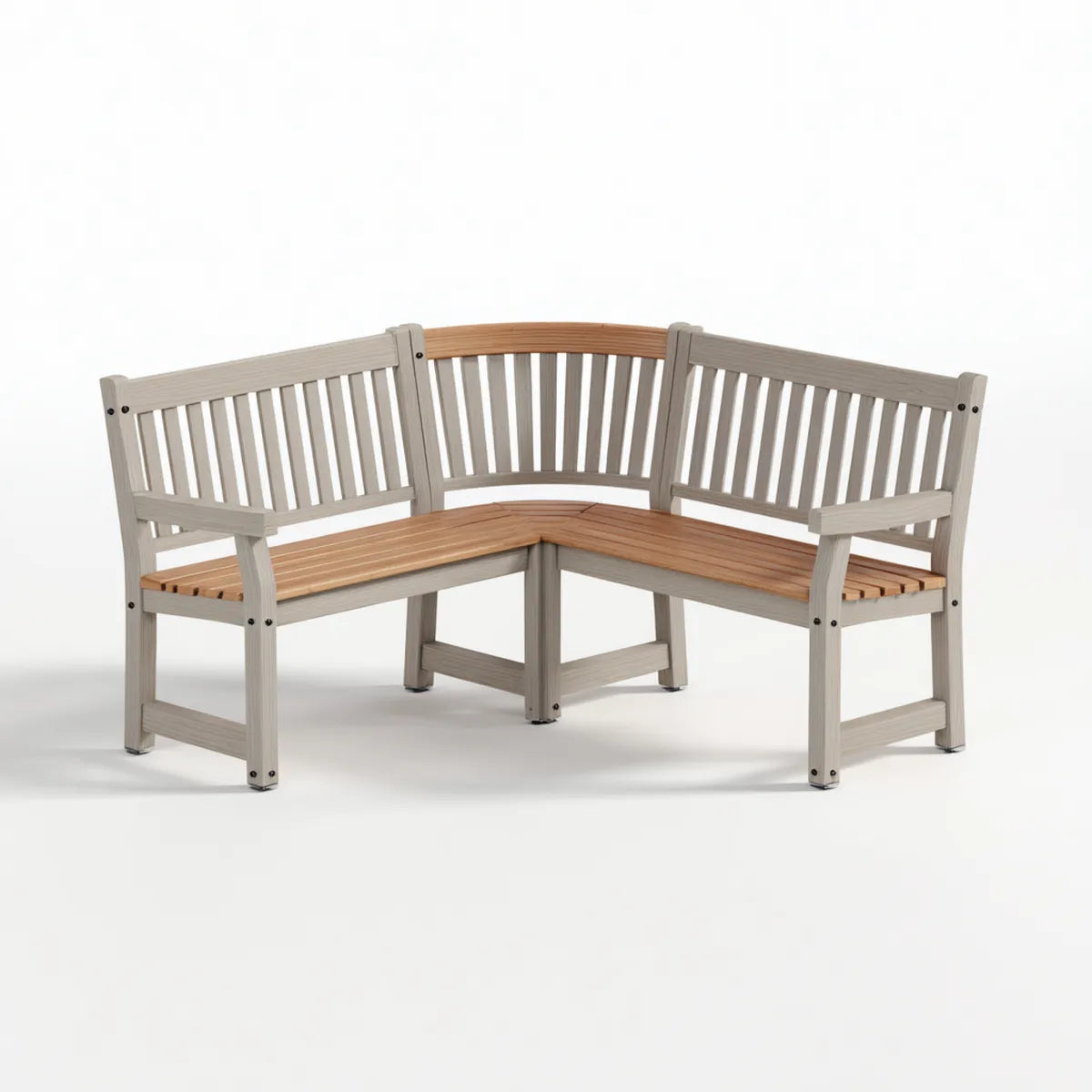Banc de jardin d'angle 3 places gris et naturel en acacia massif 140 x 140 x 91 cm