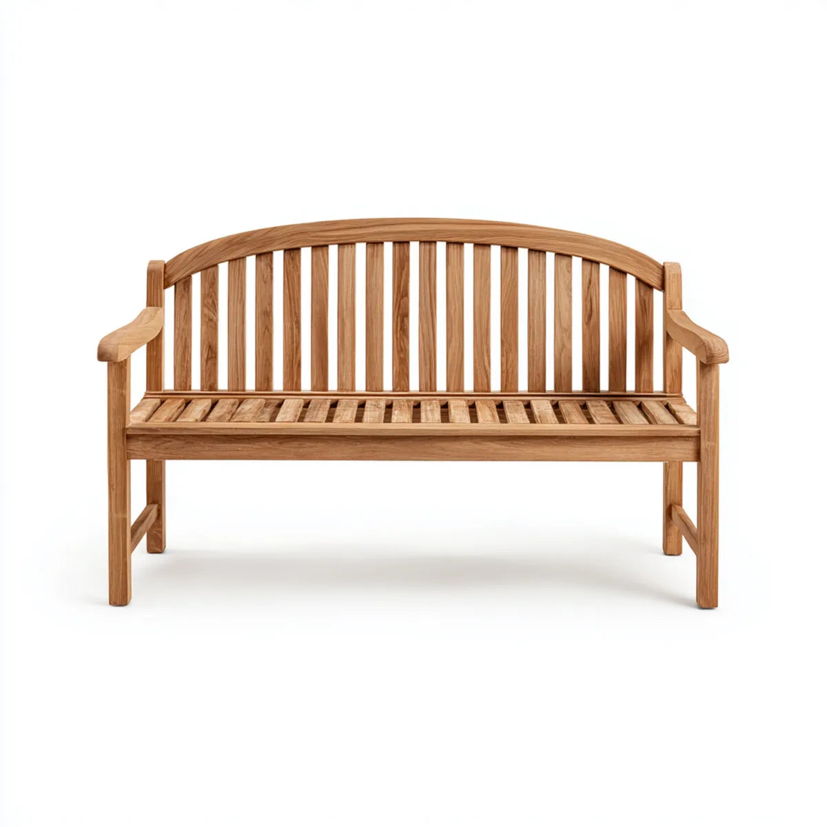 Banc de jardin 2 places en teck naturel avec accoudoirs dossier arrondi 120 x 65 x 92 cm