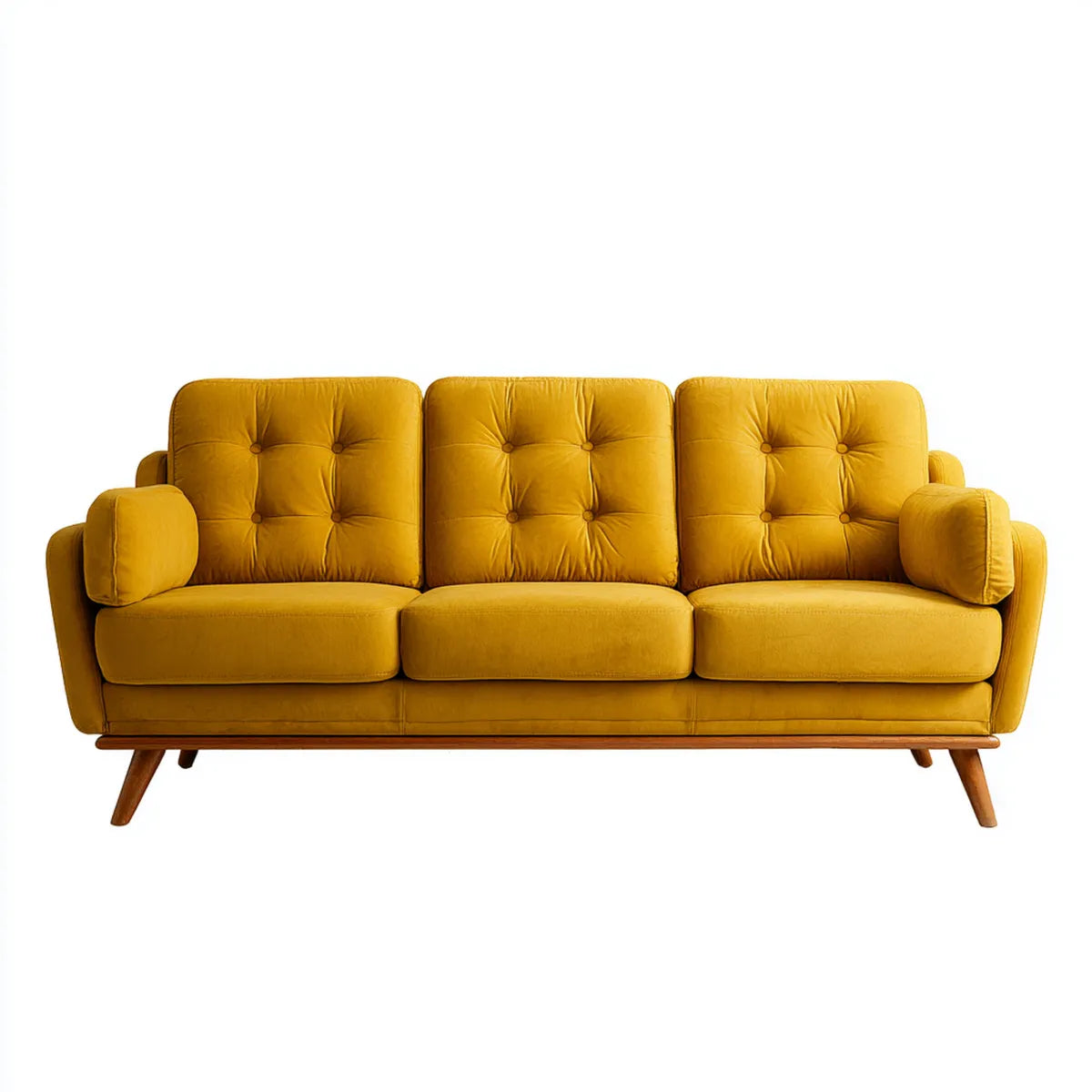Canapé 3 places jaune moutarde 210 x 85 x 88 cm en velours de polyester forme droite