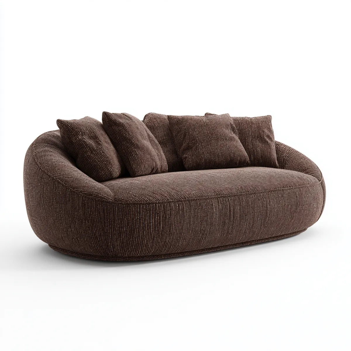 Canapé 2 places marron en velours côtelé polyester forme arrondie 180 x 95 x 75 cm