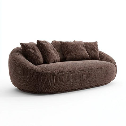 Canapé 2 places marron en velours côtelé polyester forme arrondie 180 x 95 x 75 cm