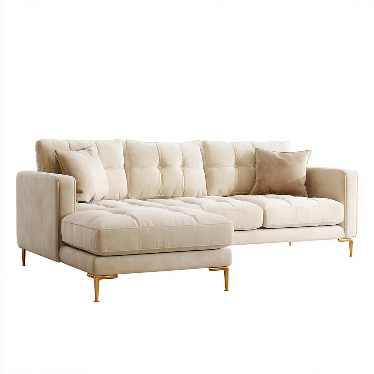 Canapé d’angle gauche 4 places beige en polyester avec méridienne 280 x 165 x 85 cm