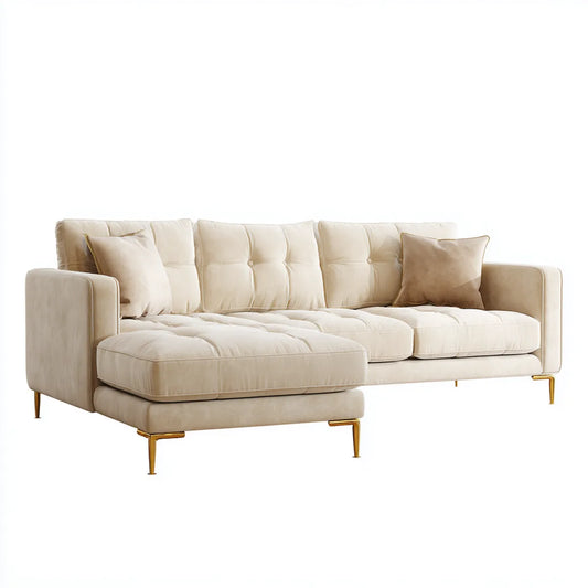 Canapé d’angle gauche 4 places beige en polyester avec méridienne 280 x 165 x 85 cm