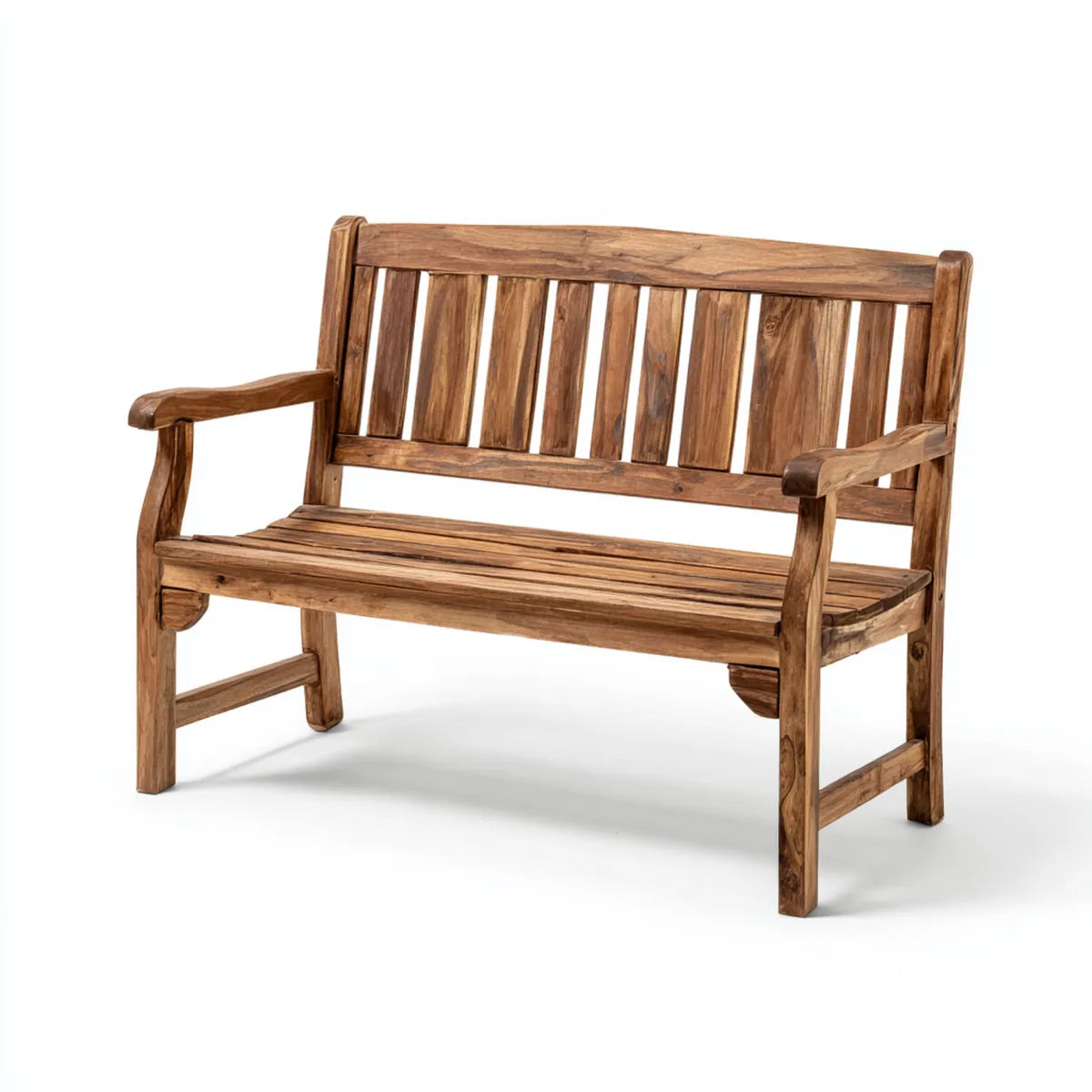 Banc de jardin 2 places marron en bois massif de teck rectangulaire 120 x 65 x 90 cm