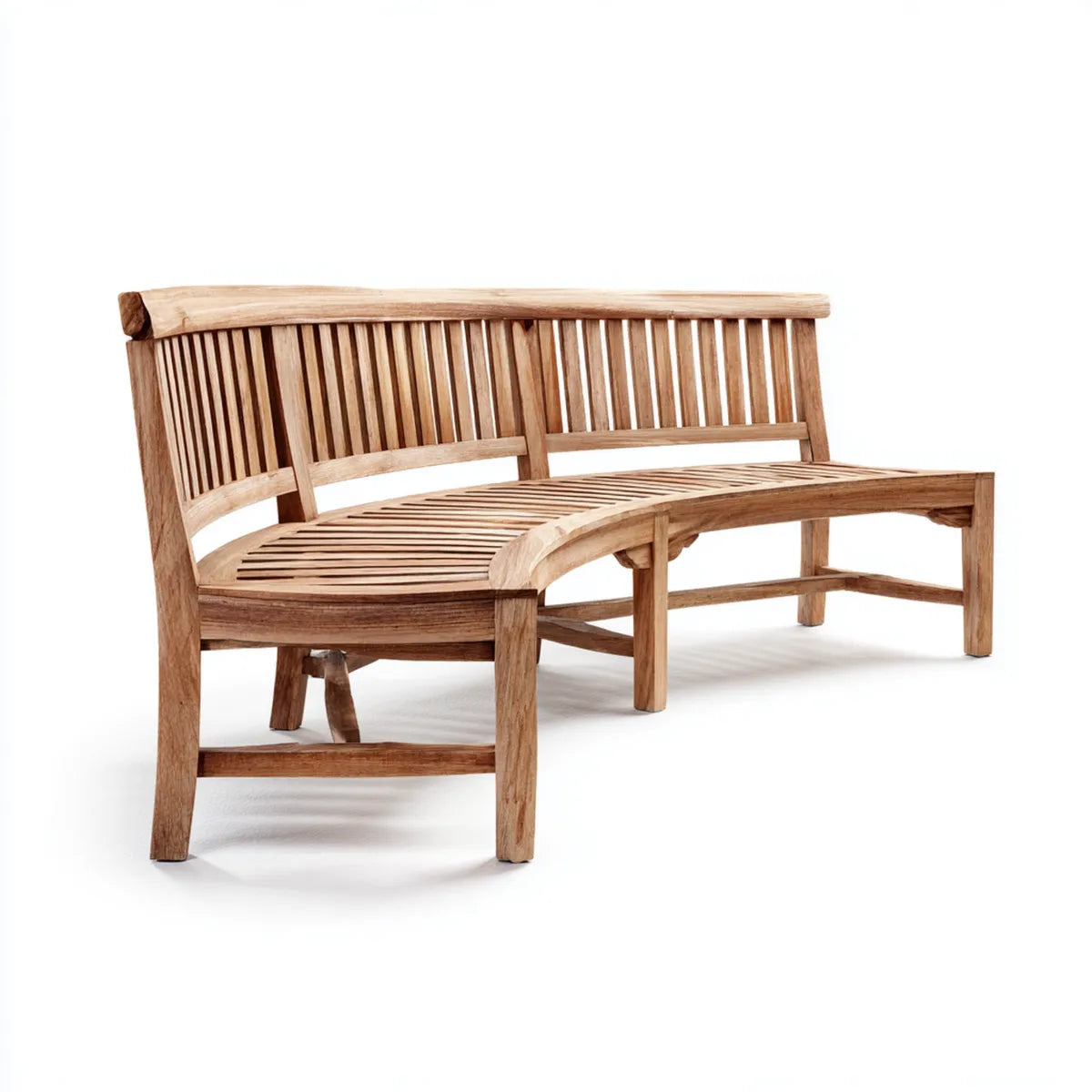 Banc de jardin 3 places en teck massif naturel courbé 150 x 63 x 92 cm