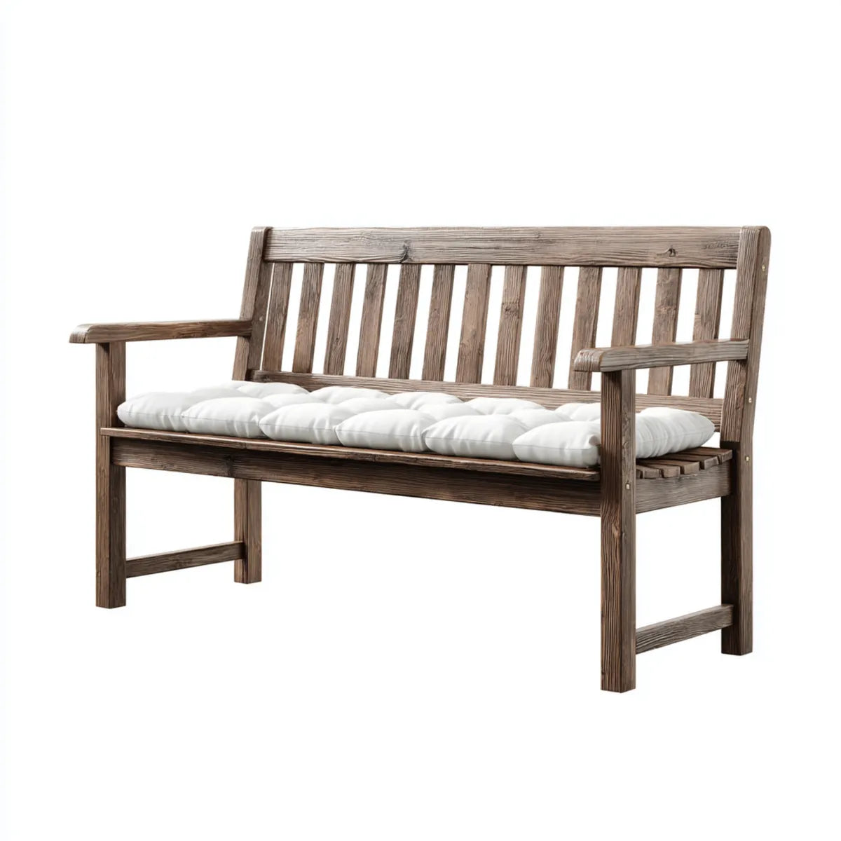 Banc de jardin 2 places marron avec coussin blanc en pin massif 120 x 65 x 90 cm rectangulaire
