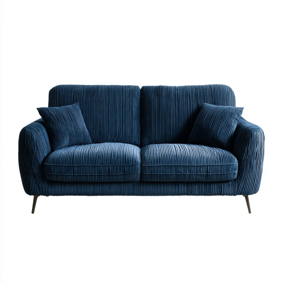 Canapé 2 places droit bleu en velours côtelé de polyester 160 x 90 x 88 cm