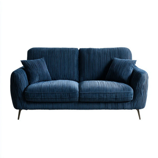 Canapé 2 places droit bleu en velours côtelé de polyester 160 x 90 x 88 cm