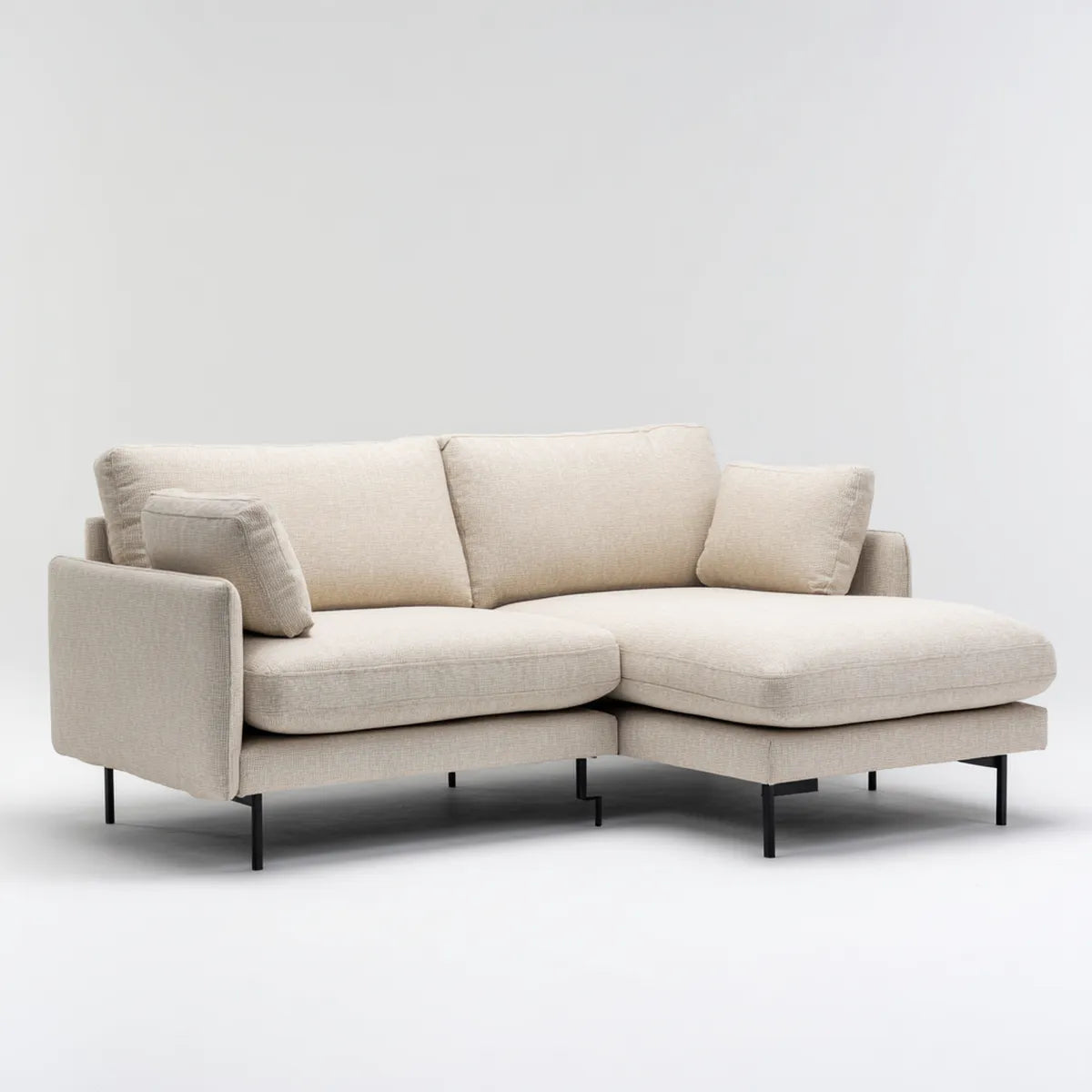 Canapé d’angle 3 places avec méridienne droite beige 230 x 150 x 85 cm en polyester et acier