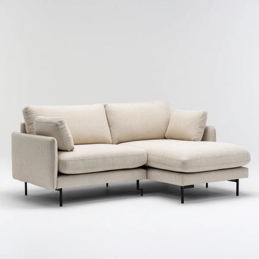 Canapé d’angle 3 places avec méridienne droite beige 230 x 150 x 85 cm en polyester et acier