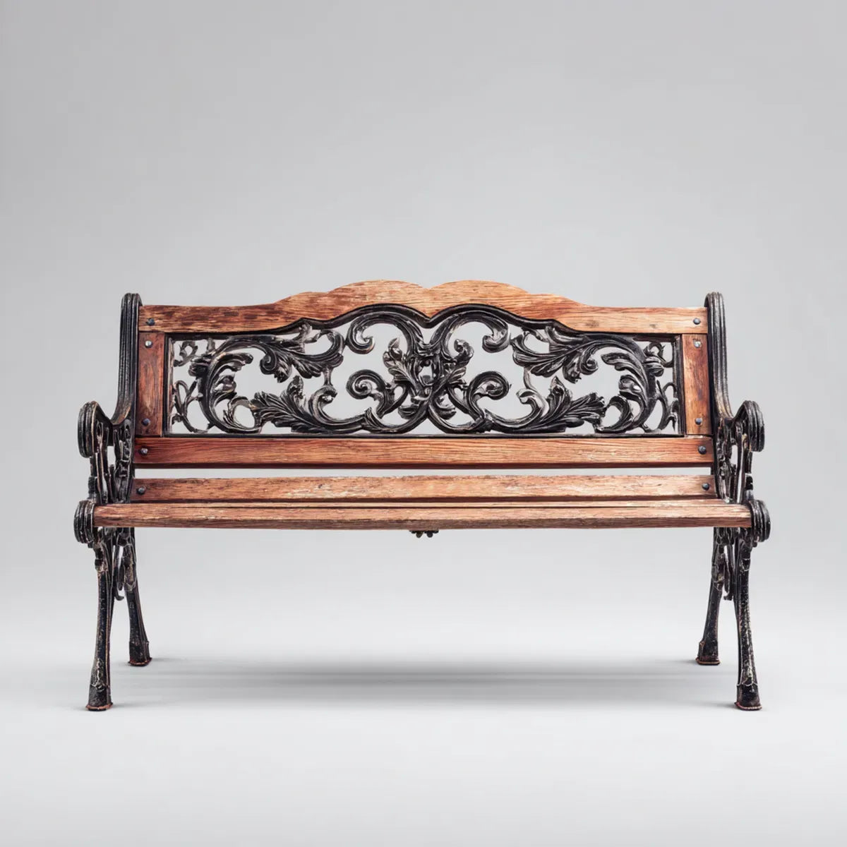 Banc de jardin 2 places marron et noir 126 x 60 x 82 cm bois massif et fonte rectangulaire