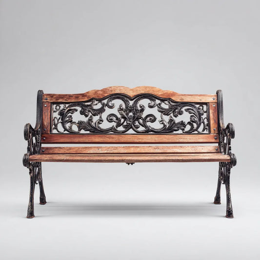 Banc de jardin 2 places marron et noir 126 x 60 x 82 cm bois massif et fonte rectangulaire