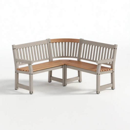 Banc de jardin d'angle 3 places gris et naturel en acacia massif 140 x 140 x 91 cm