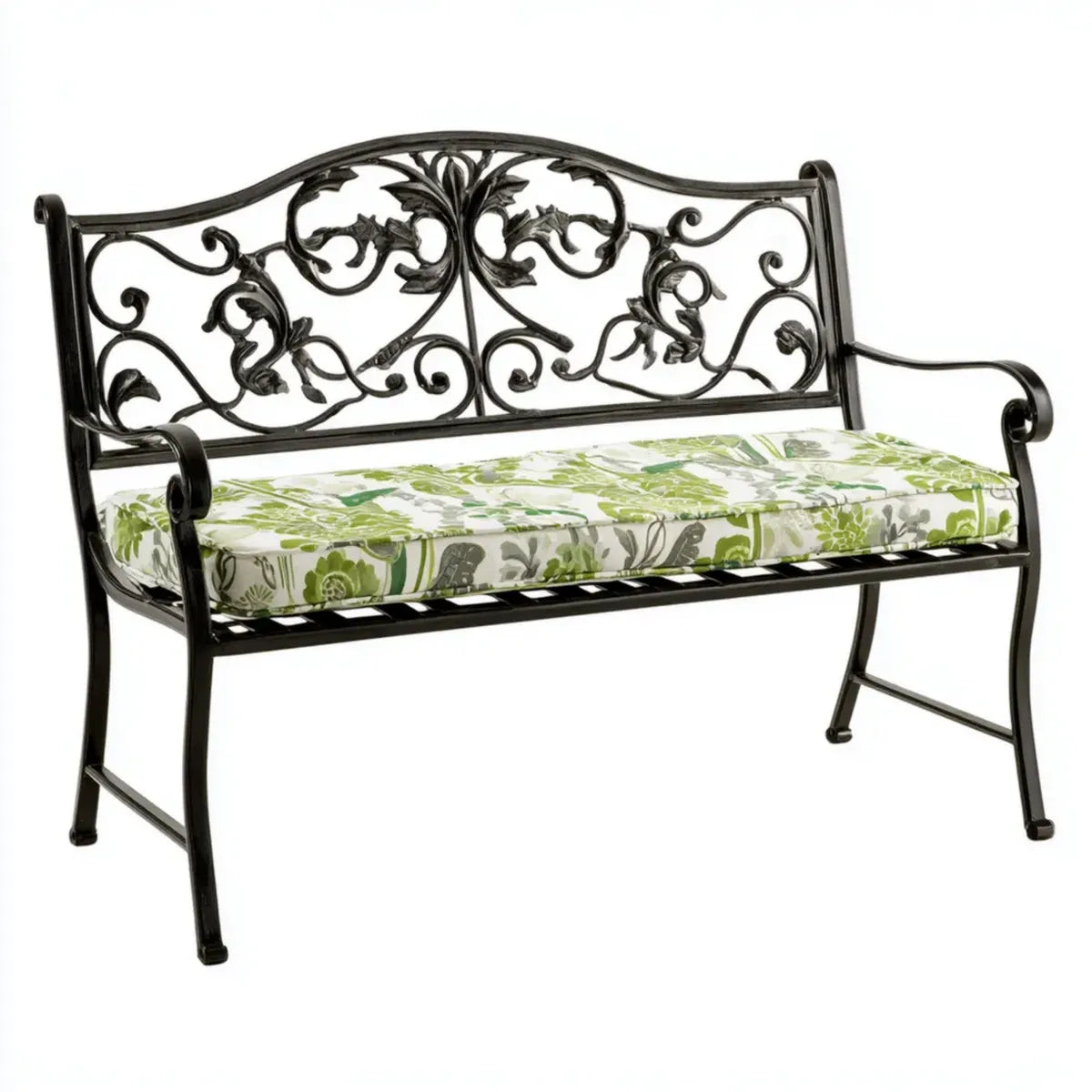 Banc de jardin 2 places noir vert et blanc 127 x 61 x 94 cm en acier forgé rectangulaire