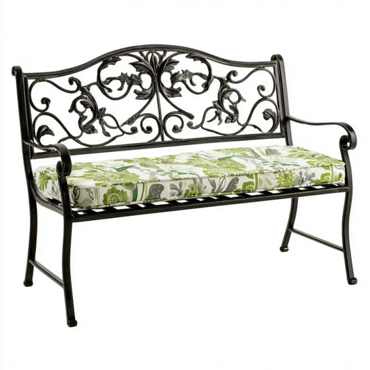 Banc de jardin 2 places noir vert et blanc 127 x 61 x 94 cm en acier forgé rectangulaire