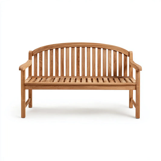 Banc de jardin 2 places en teck naturel avec accoudoirs dossier arrondi 120 x 65 x 92 cm